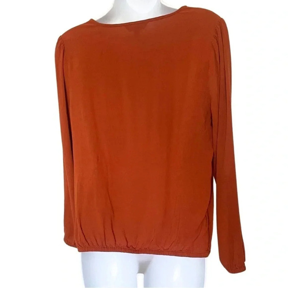 Express Burnt Orange Long Sleeve Blouse, Size Small, Lace-Like V-Neckline - Picture 5 of 10